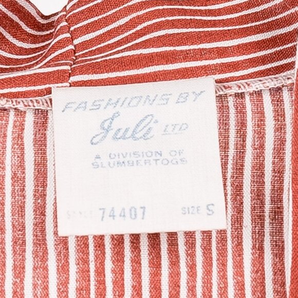 Fashions by Juli VTG Robe S Adult Red White Striped Slumbertogs Avril Rayon - Picture 5 of 6